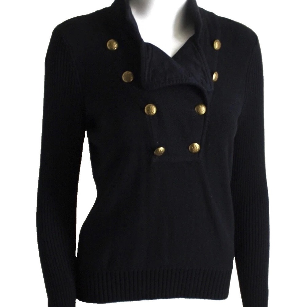 Ralph Lauren Womens S Black Cotton Sgt Peppers Nautical Crest Pullover Sweater